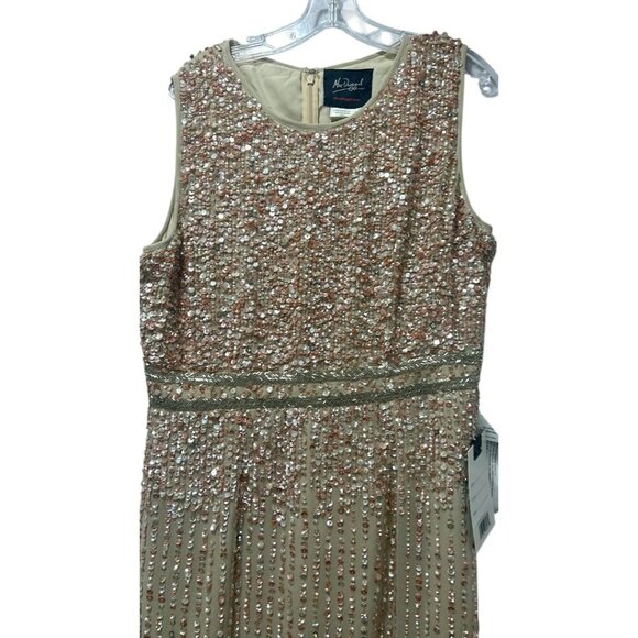 Mac Duggal Nude Sequin Beaded Midi Sheath Dress NWT Size 14 - Picture 5 of 16